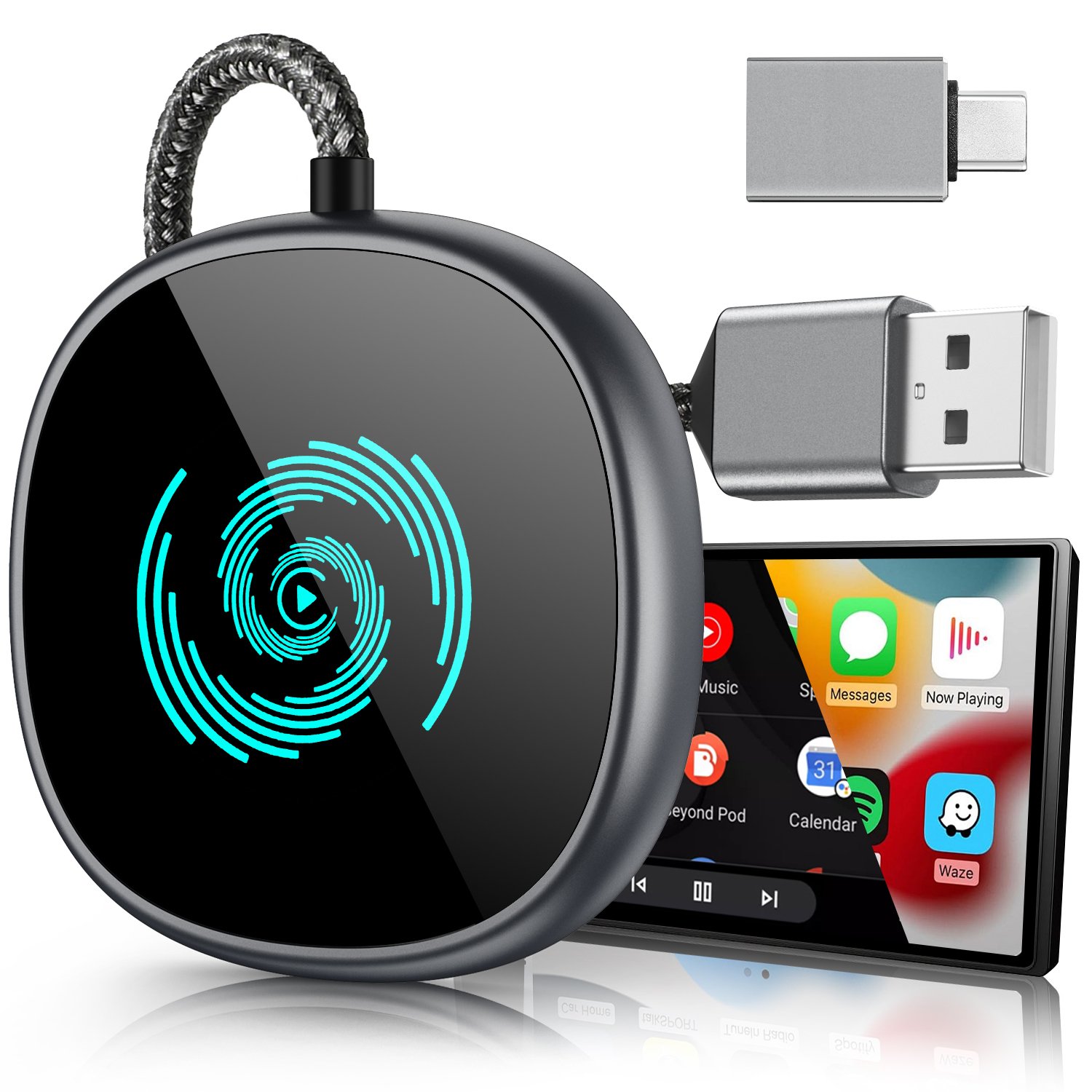 2-in-1 AI Box Wired to Wireless Aibox Carplay Dongle for Cars with Wifi 5.0 Type-C Universal Carplay Adapter for Android Carplay